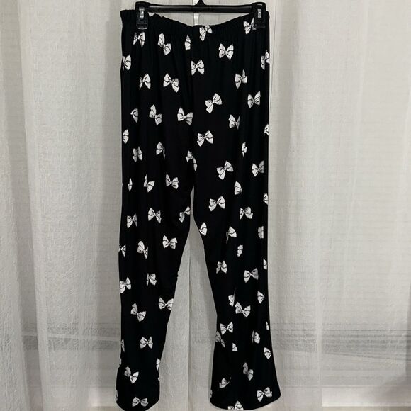 kate spade Black White Bow Tie Notched Collar Short Sleeve Top Pants PJ Set - Picture 10 of 12